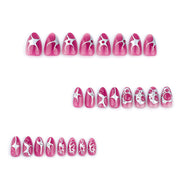 Hot Pink Silver Chrome Abstract Art Crystal Press-On Nails