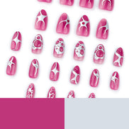Hot Pink Silver Chrome Abstract Art Crystal Press-On Nails