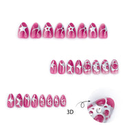 Hot Pink Silver Chrome Abstract Art Crystal Press-On Nails