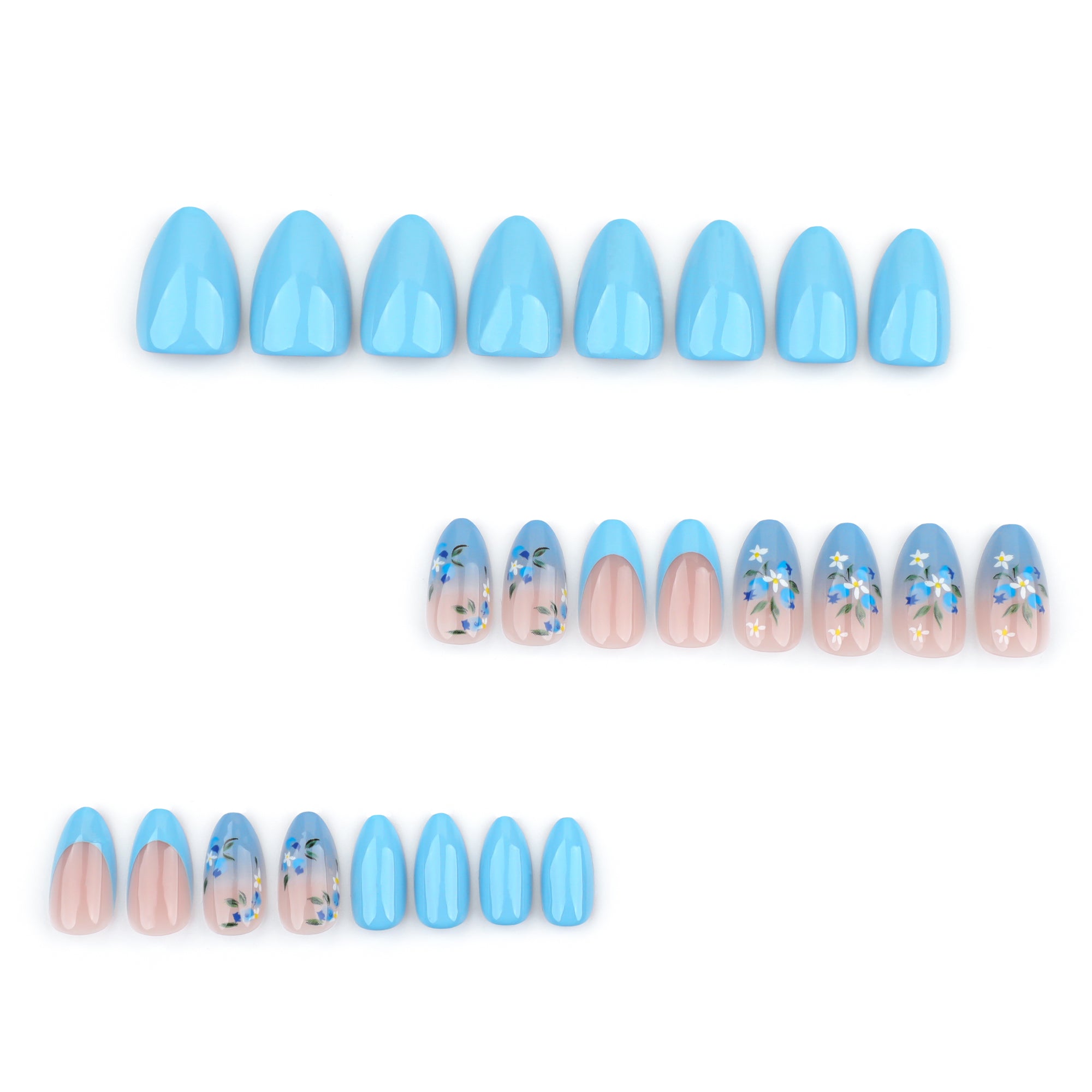 Sky Blue French Tip Floral Press-On Nails