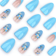 Sky Blue French Tip Floral Press-On Nails
