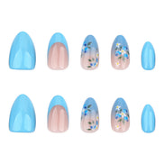 Sky Blue French Tip Floral Press-On Nails