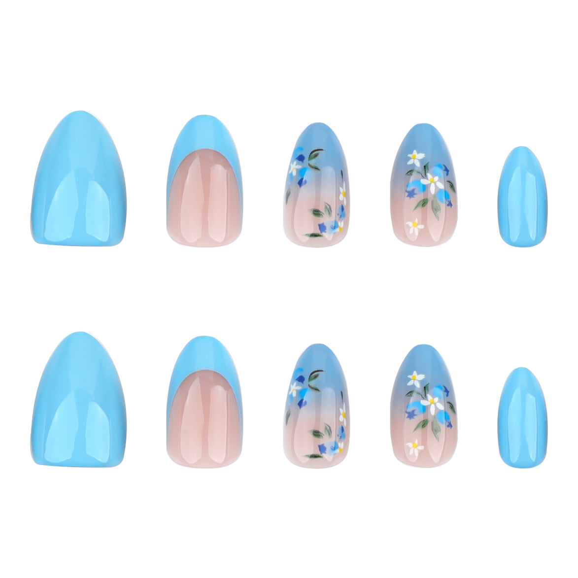 Sky Blue French Tip Floral Press-On Nails