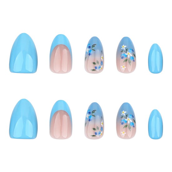 Sky Blue French Tip Floral Press-On Nails