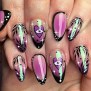 Hot Pink Mystic Eye Black Tip Press-On Nails
