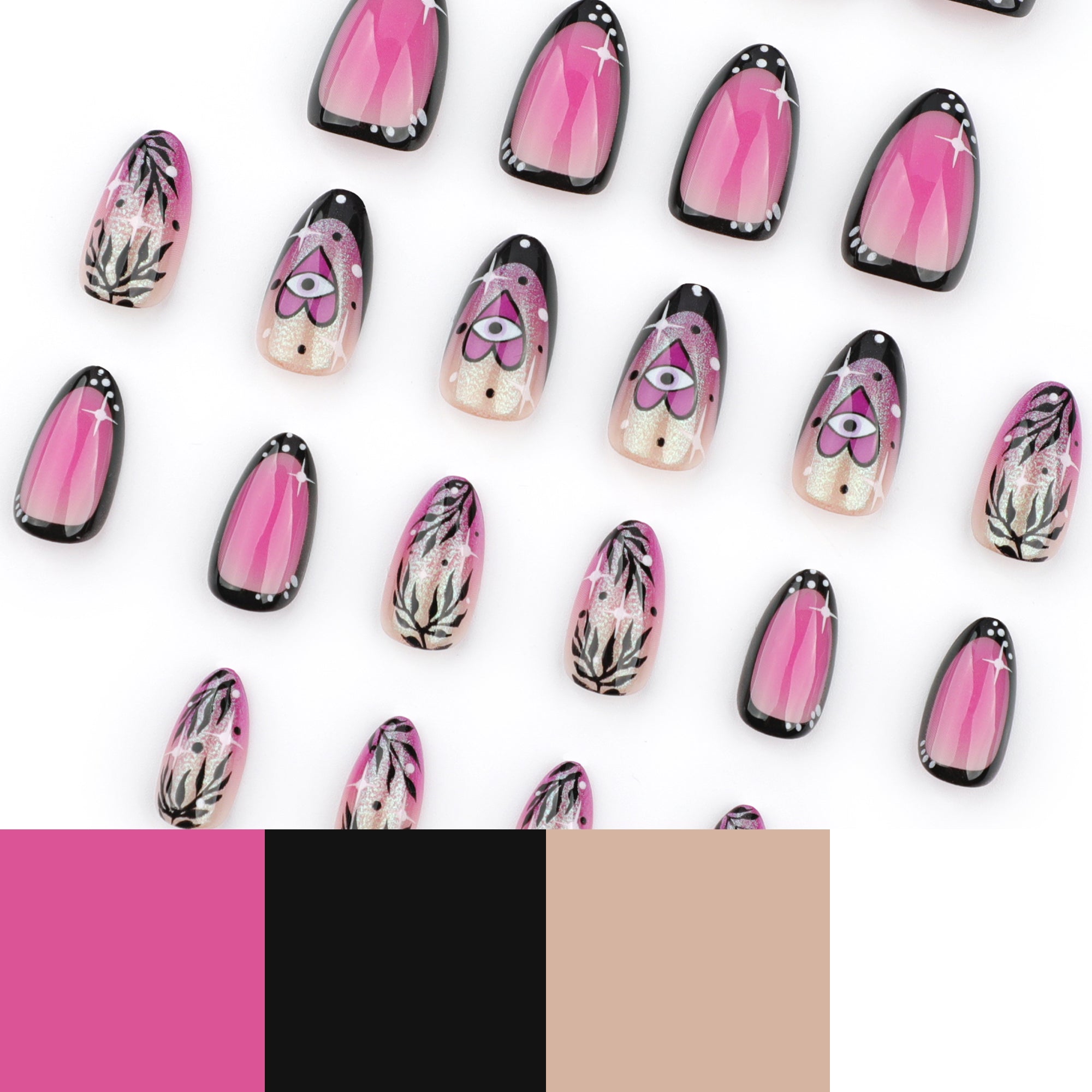 Hot Pink Mystic Eye Black Tip Press-On Nails