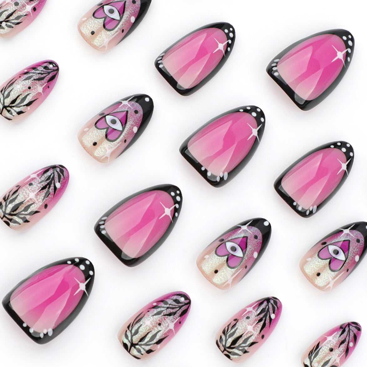 Hot Pink Mystic Eye Black Tip Press-On Nails