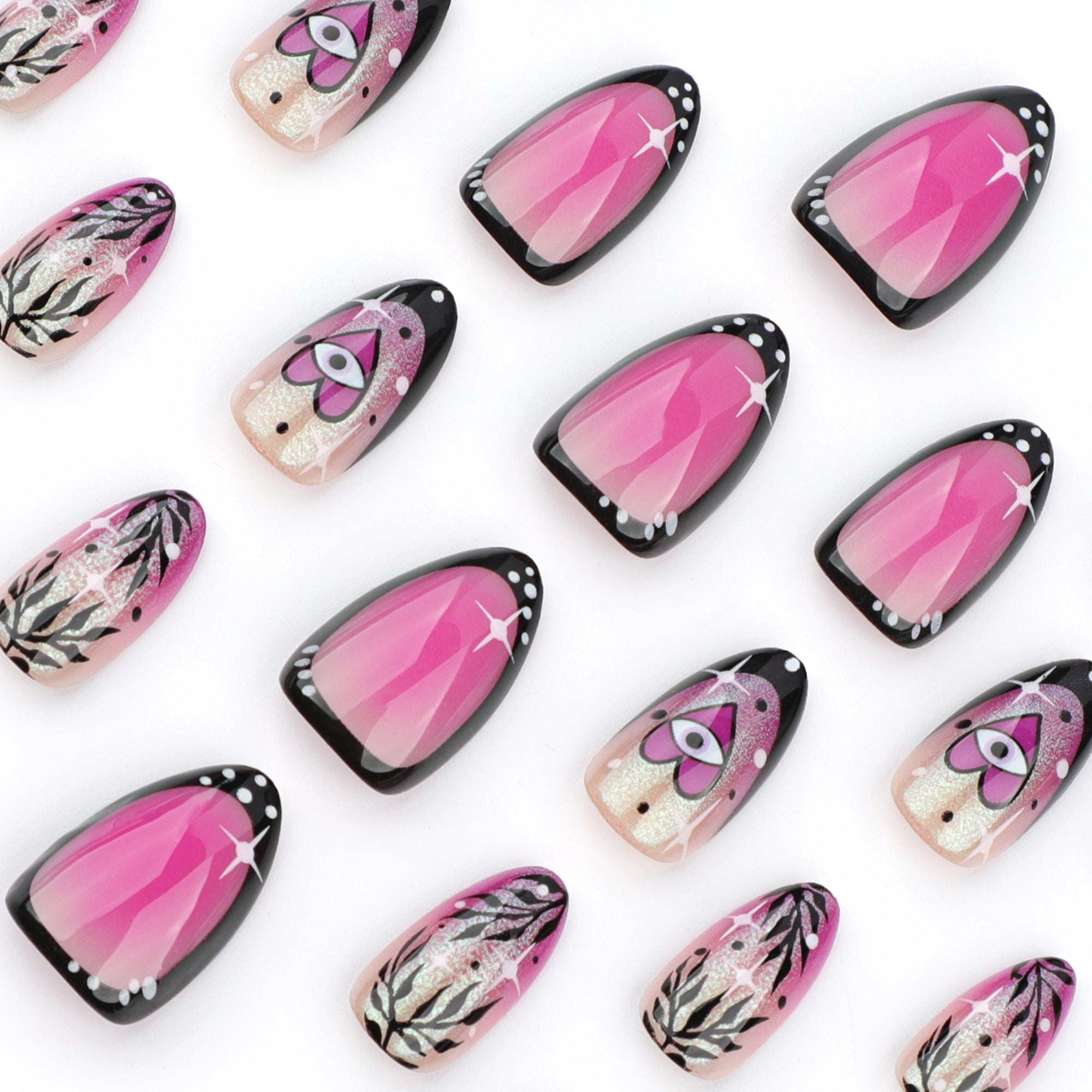 Hot Pink Mystic Eye Black Tip Press-On Nails