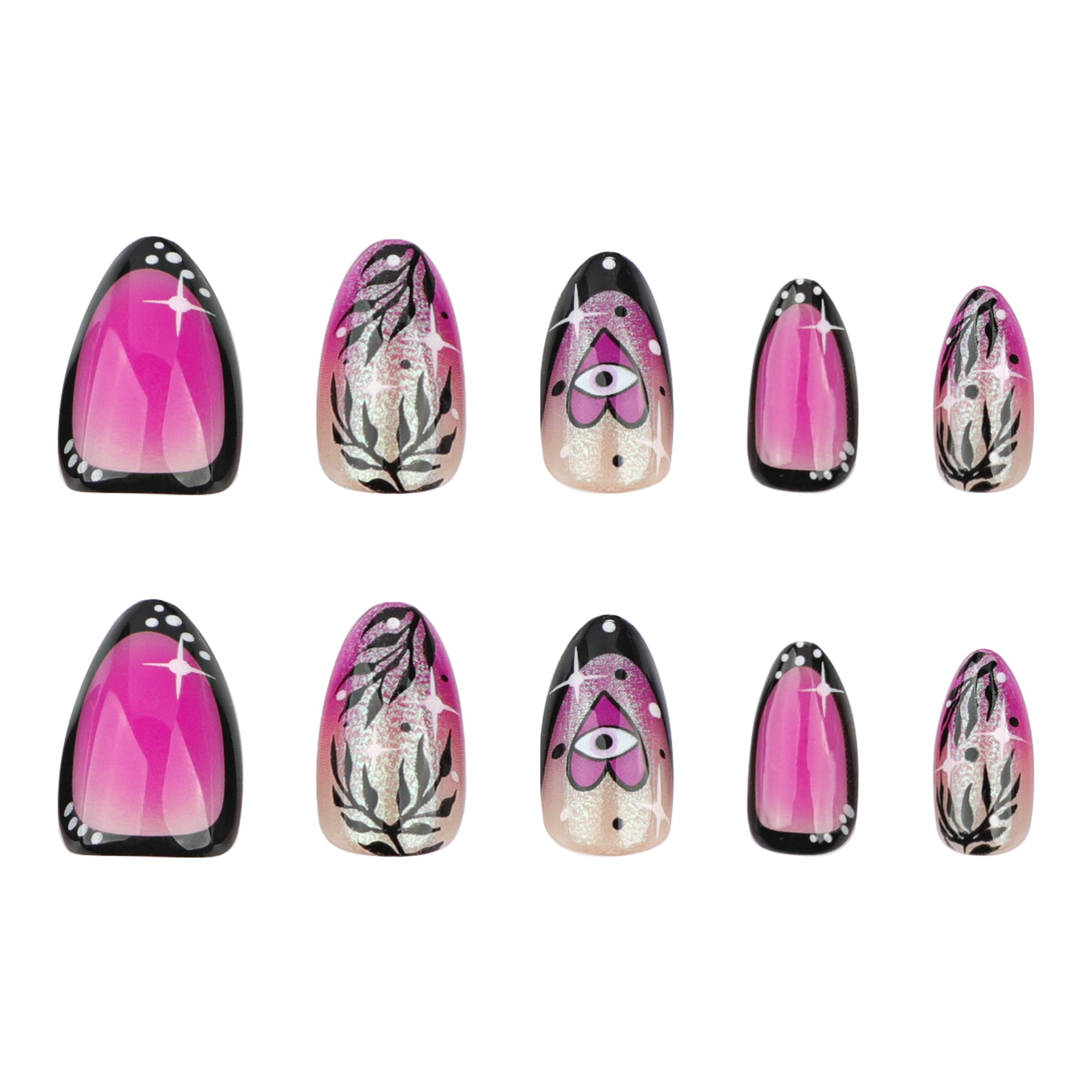 Hot Pink Mystic Eye Black Tip Press-On Nails