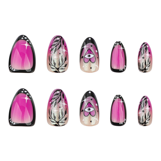 Hot Pink Mystic Eye Black Tip Press-On Nails