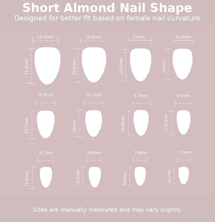 Hot Pink Mystic Eye Black Tip Press-On Nails Size Chart