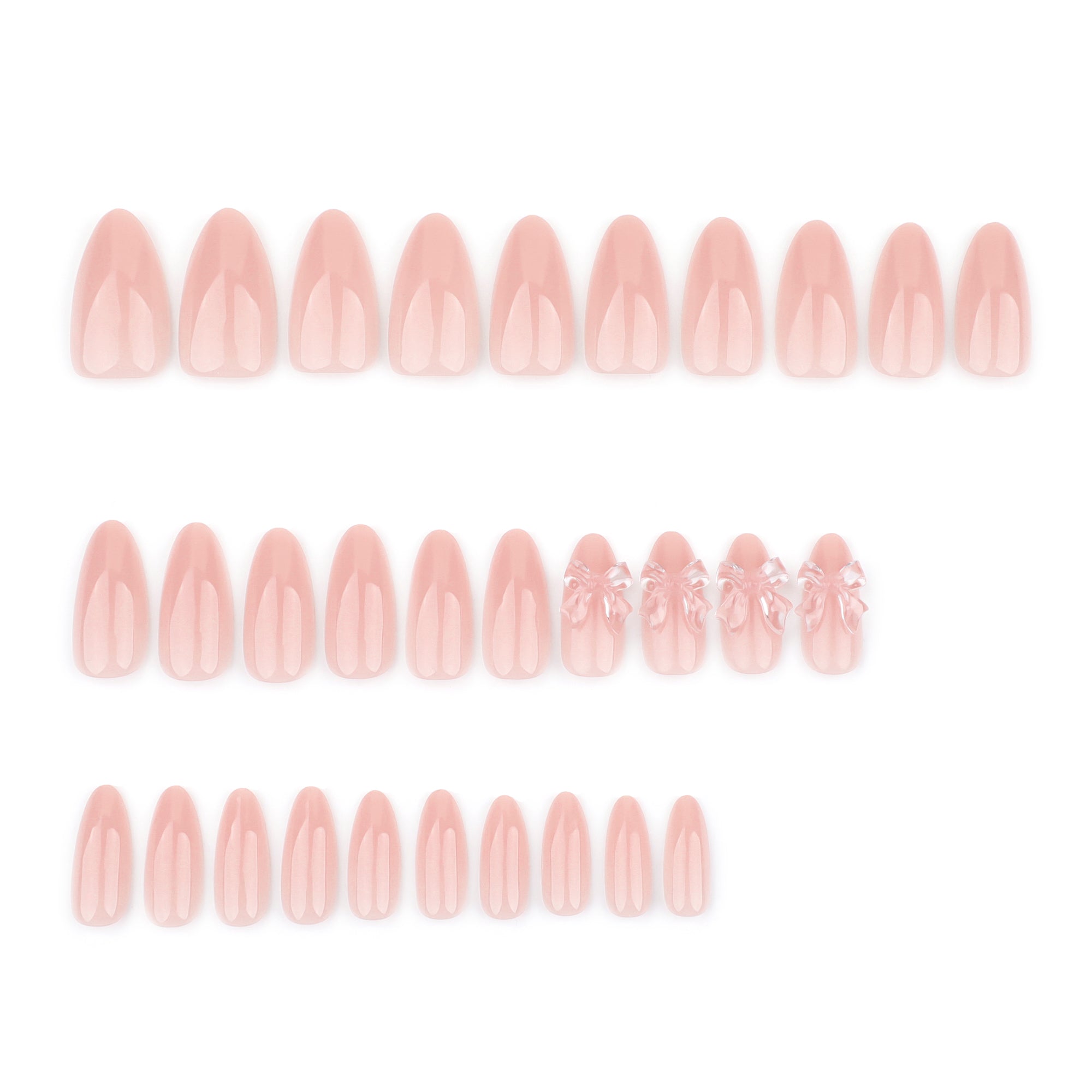 Soft Peach Press-On Nails with 3D Clear Bow
