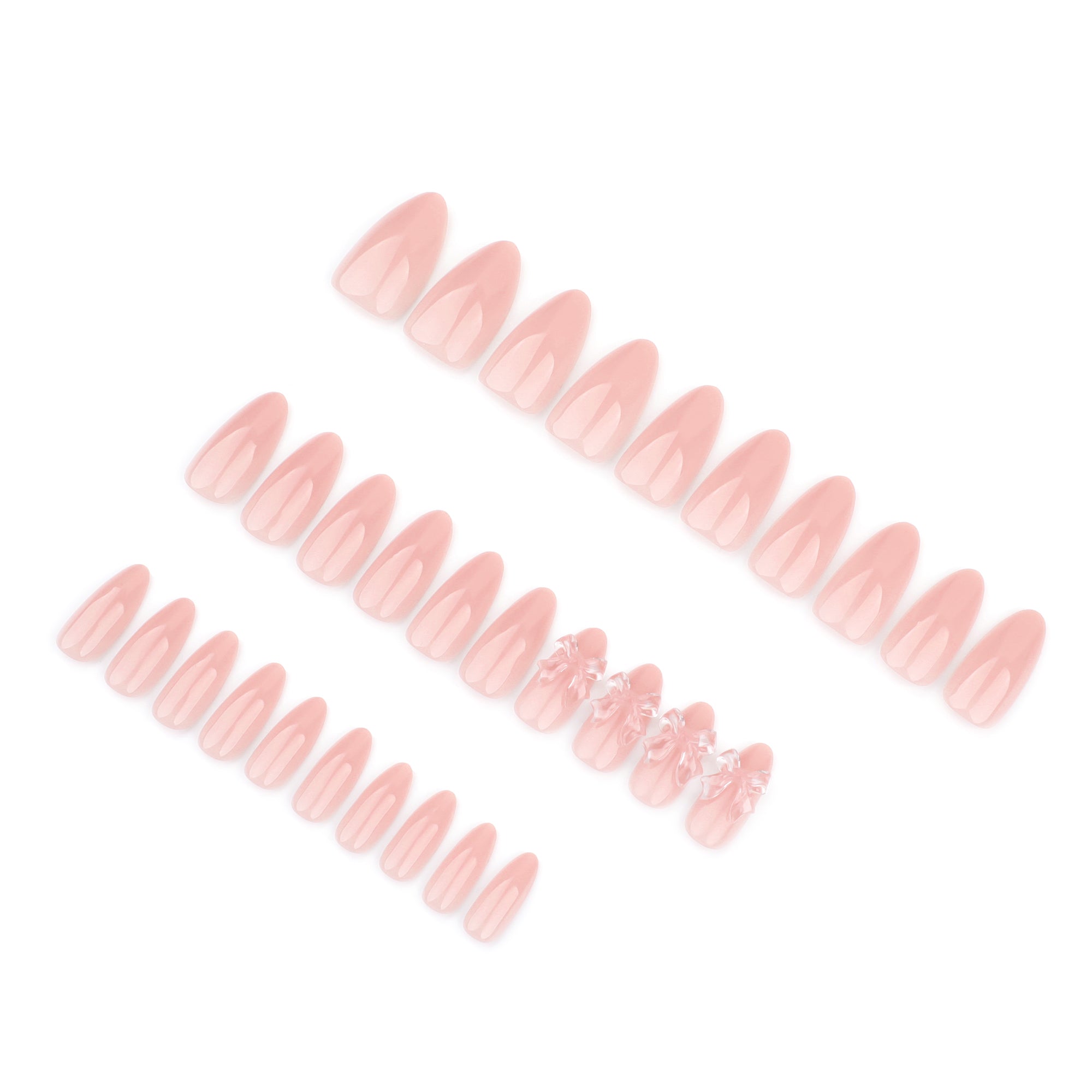 Soft Peach Press-On Nails with 3D Clear Bow
