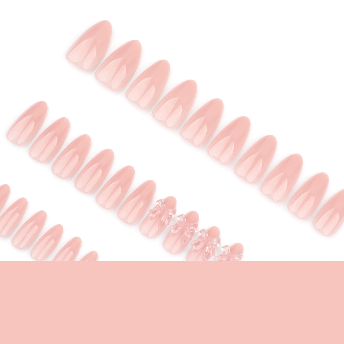 Soft Peach Press-On Nails with 3D Clear Bow
