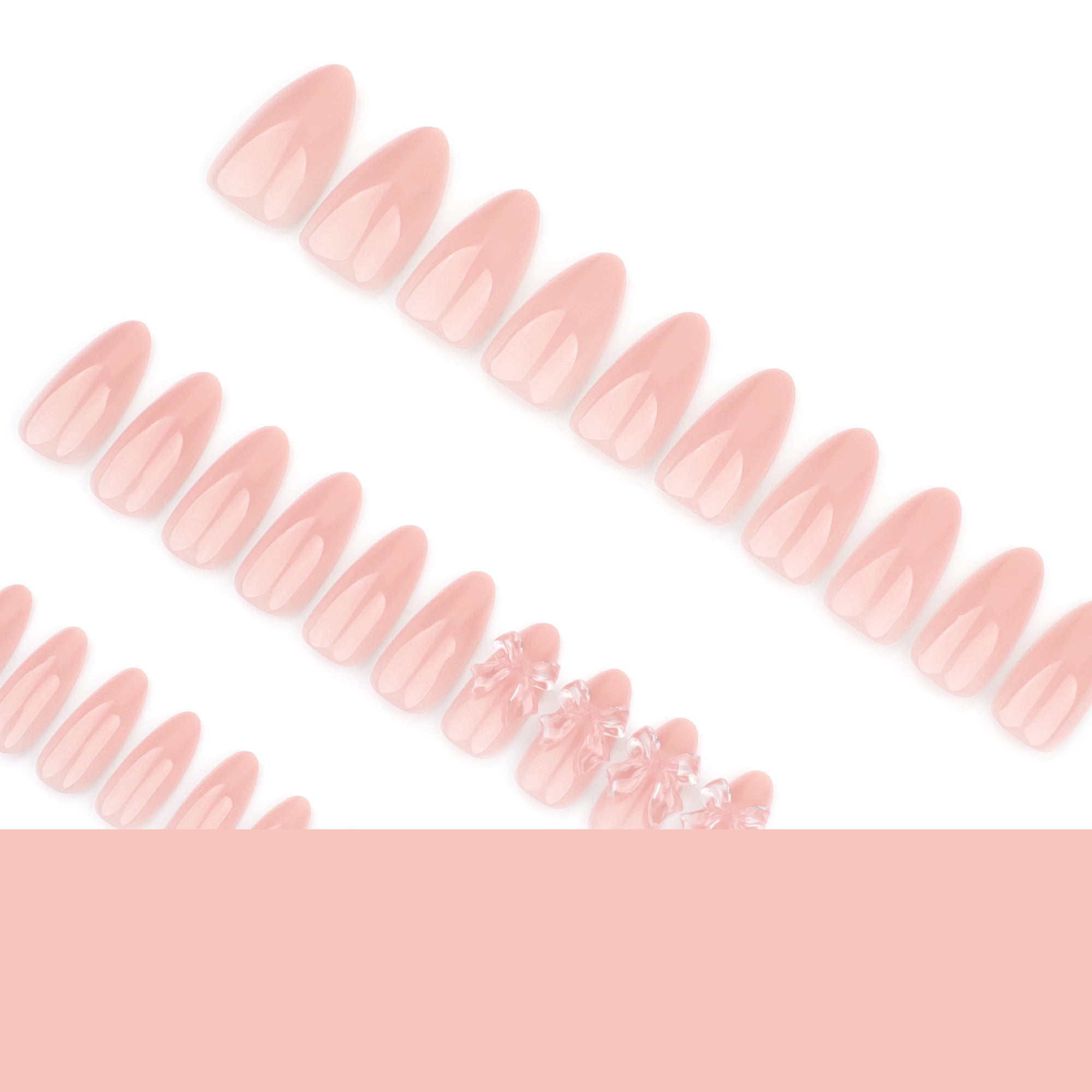 Soft Peach Press-On Nails with 3D Clear Bow