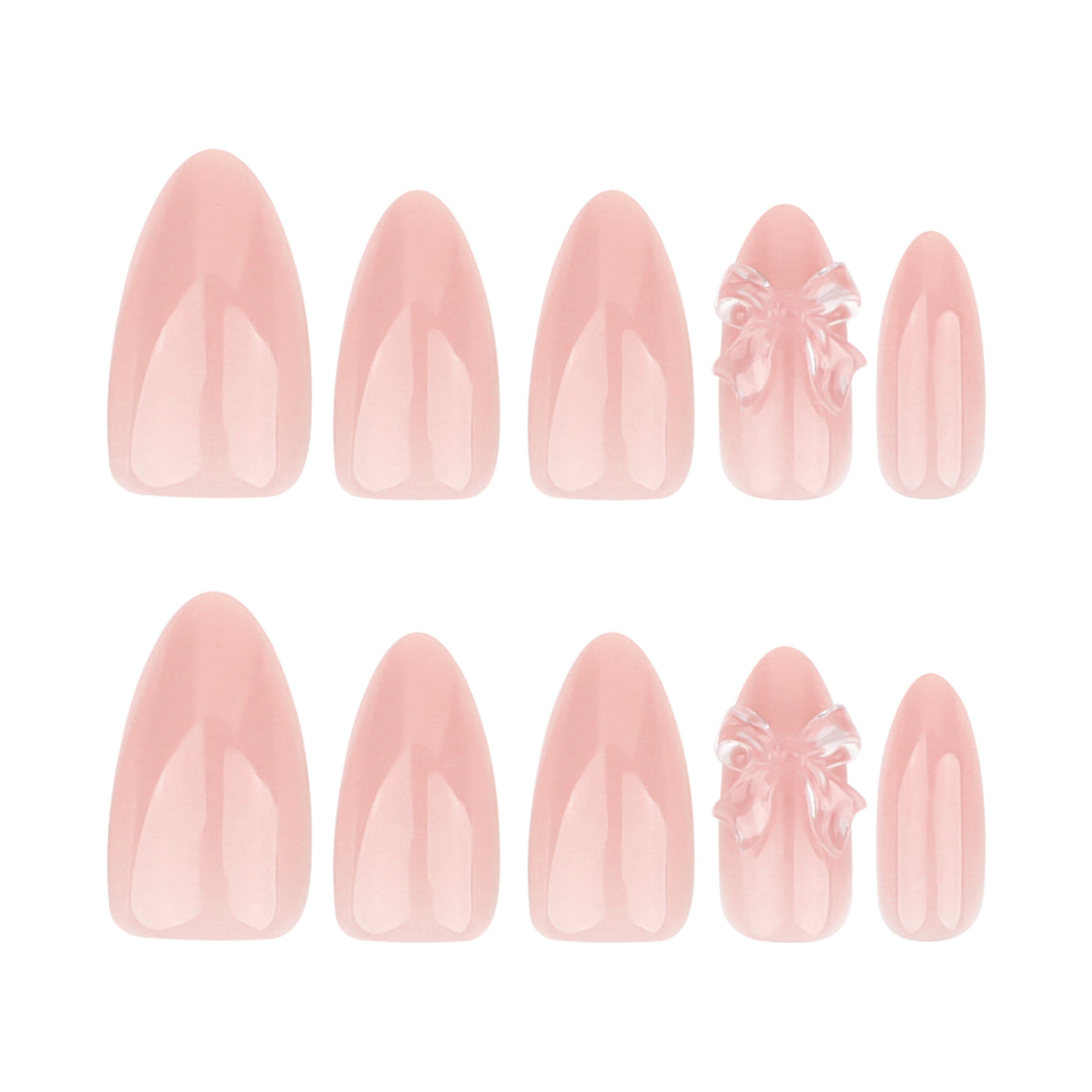 Soft Peach Press-On Nails with 3D Clear Bow