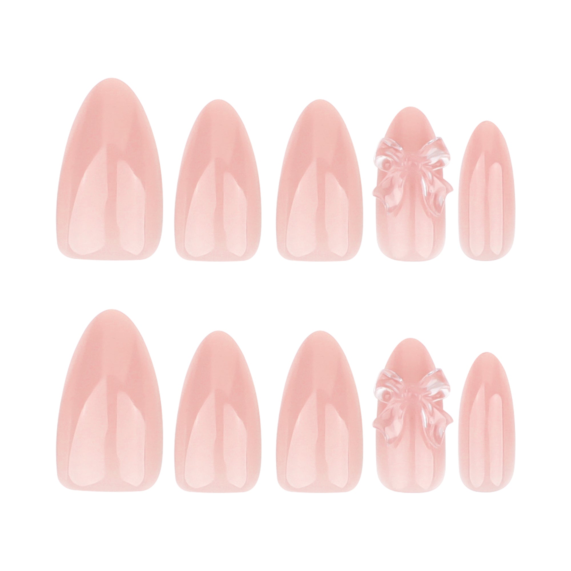 Soft Peach Press-On Nails with 3D Clear Bow