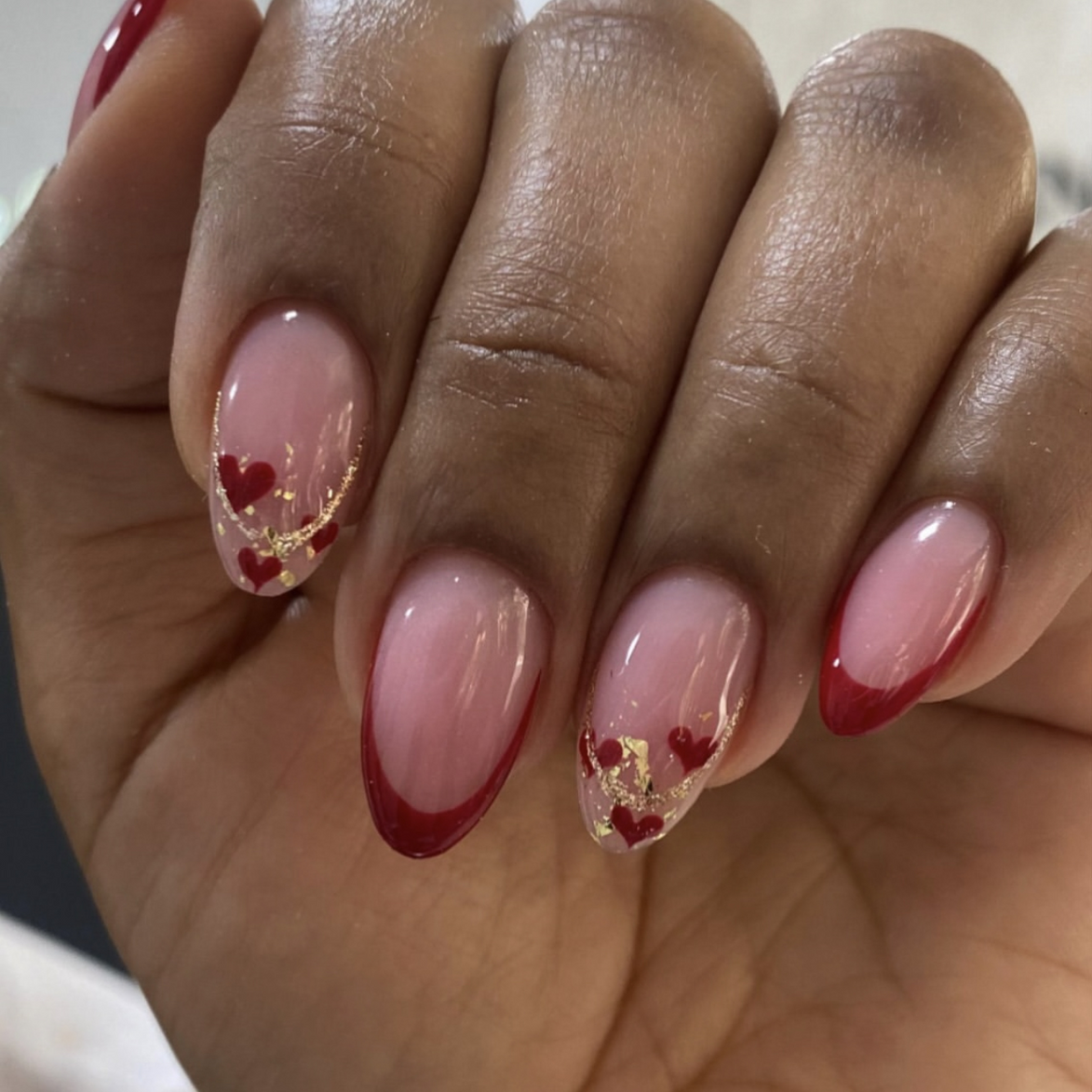 Sheer Pink Red French Tip Heart Press-On Nails