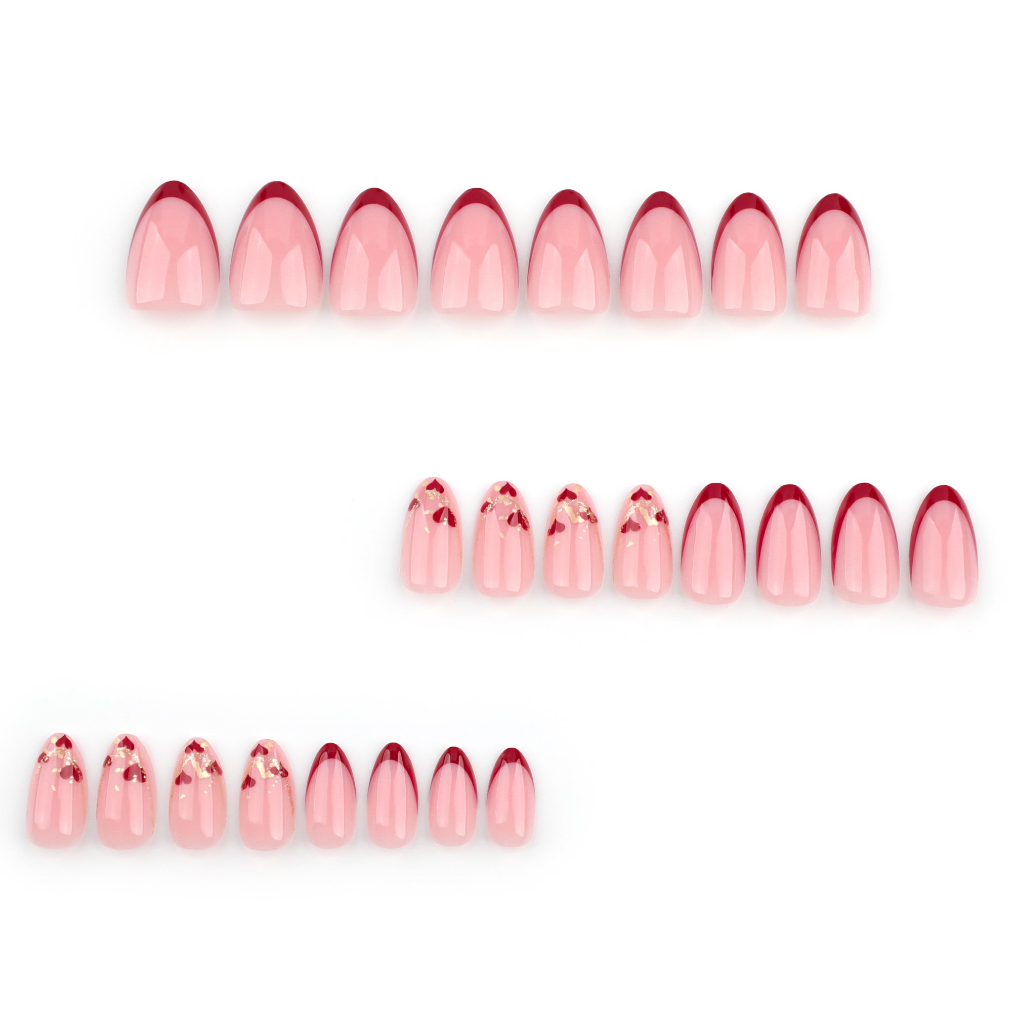 Sheer Pink Red French Tip Heart Press-On Nails