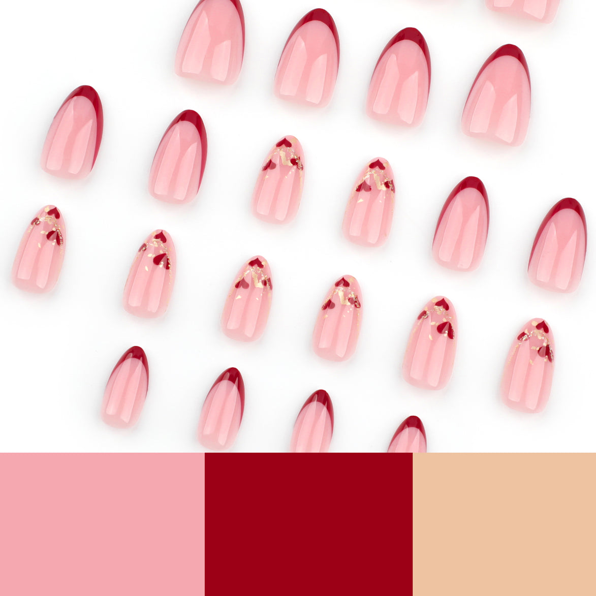 Sheer Pink Red French Tip Heart Press-On Nails