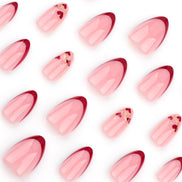 Sheer Pink Red French Tip Heart Press-On Nails