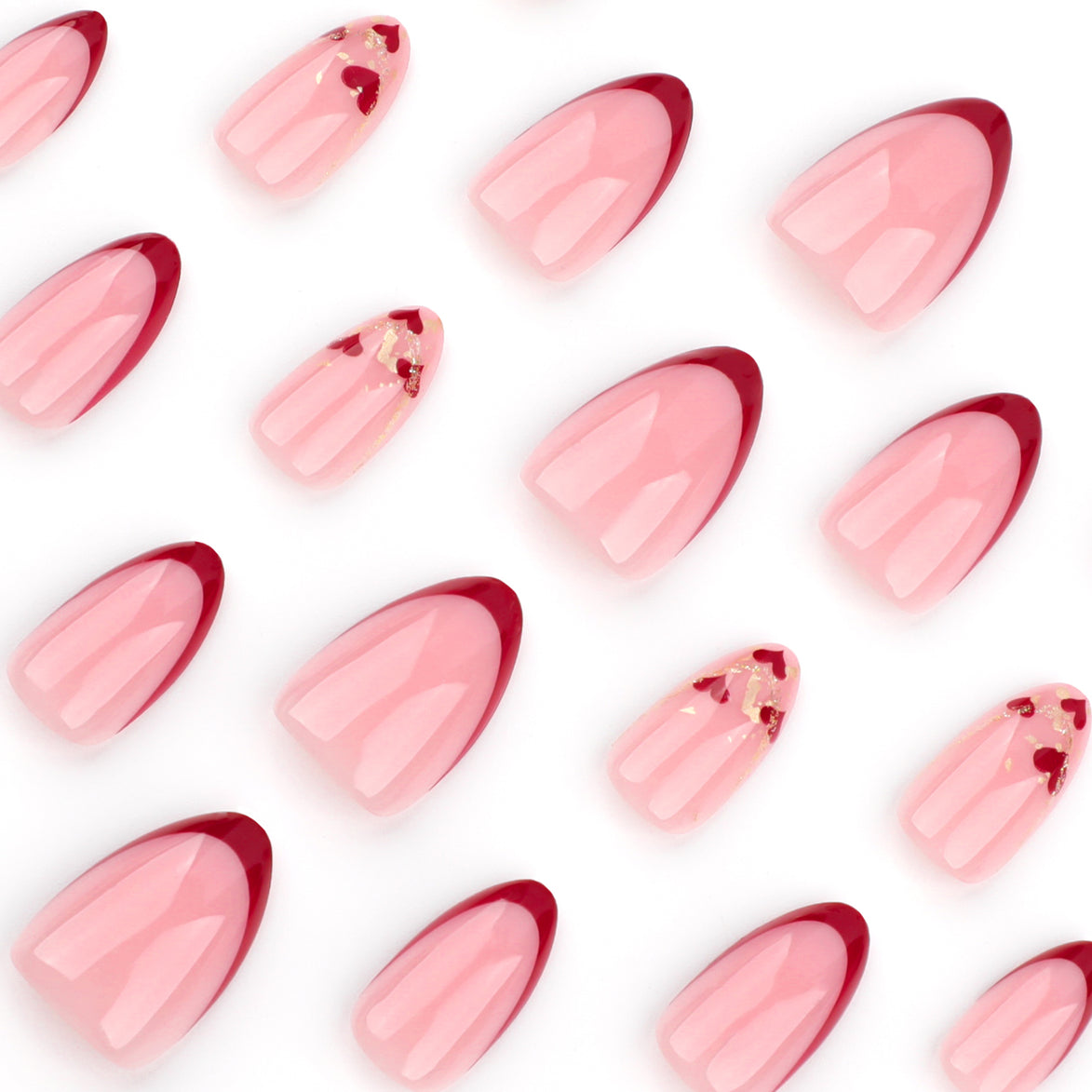 Sheer Pink Red French Tip Heart Press-On Nails