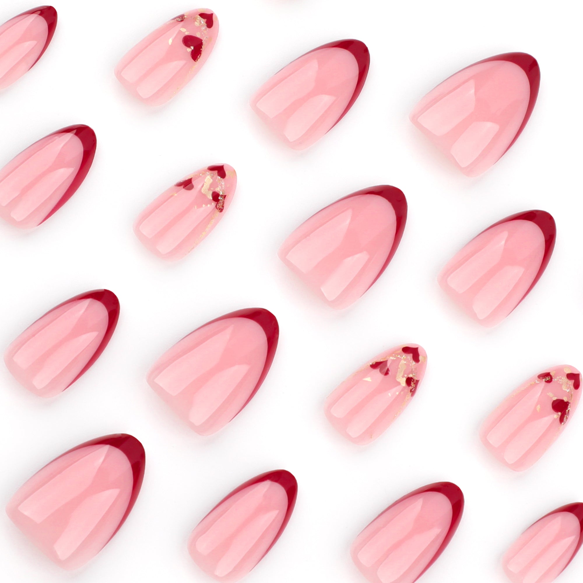 Sheer Pink Red French Tip Heart Press-On Nails