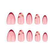 Sheer Pink Red French Tip Heart Press-On Nails