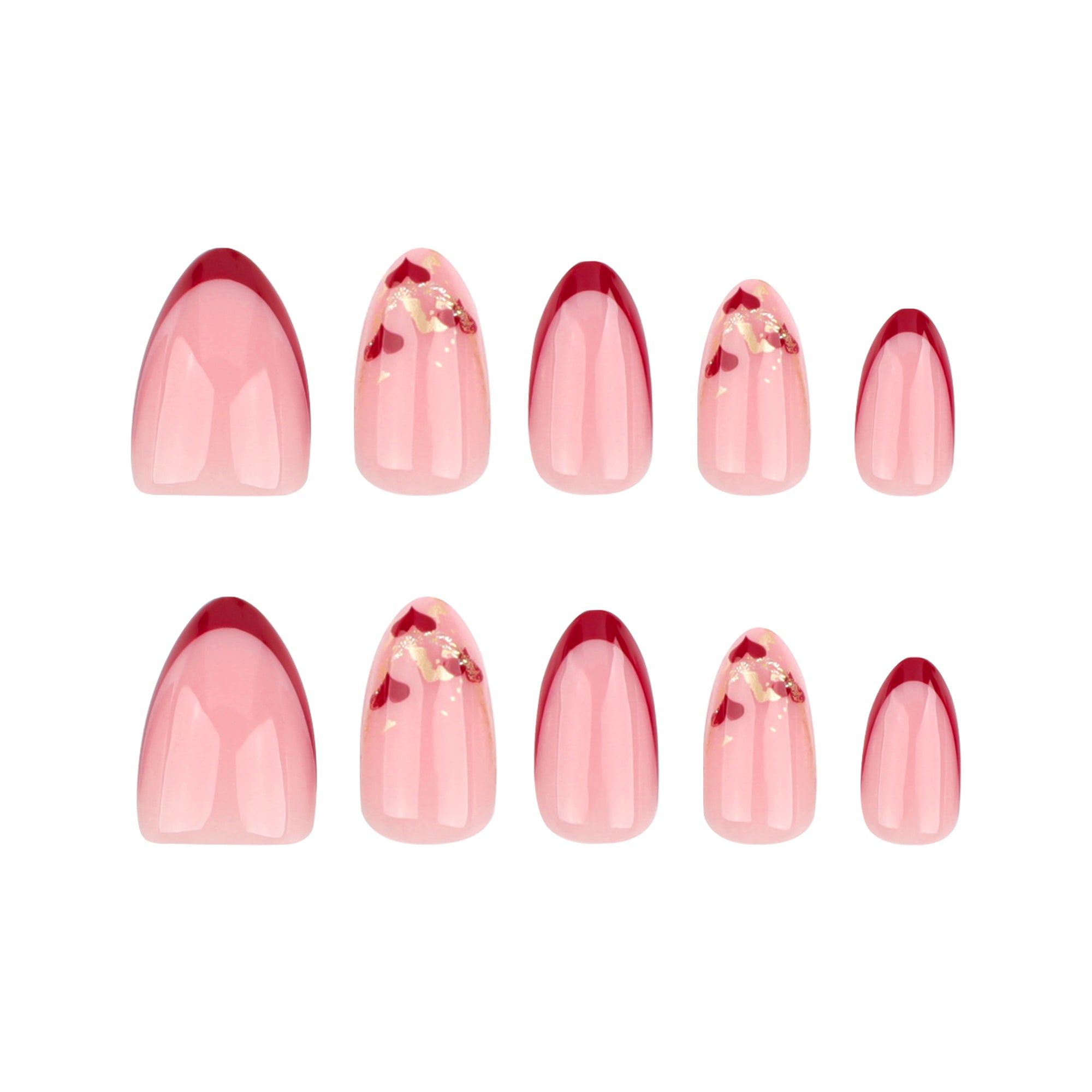 Sheer Pink Red French Tip Heart Press-On Nails