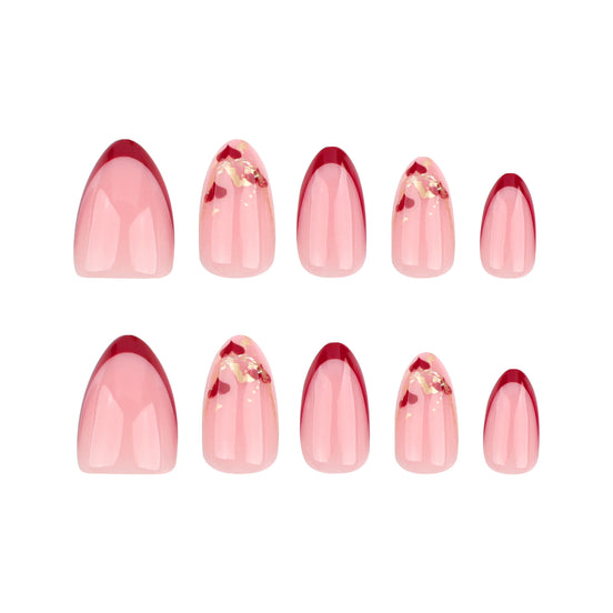 Sheer Pink Red French Tip Heart Press-On Nails