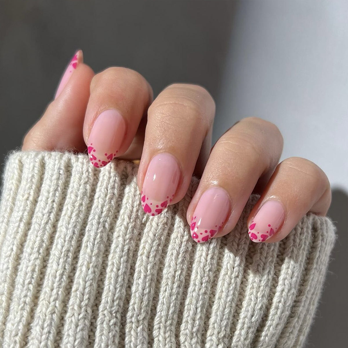 Sheer Pink Heart French Tip Press-On Nails