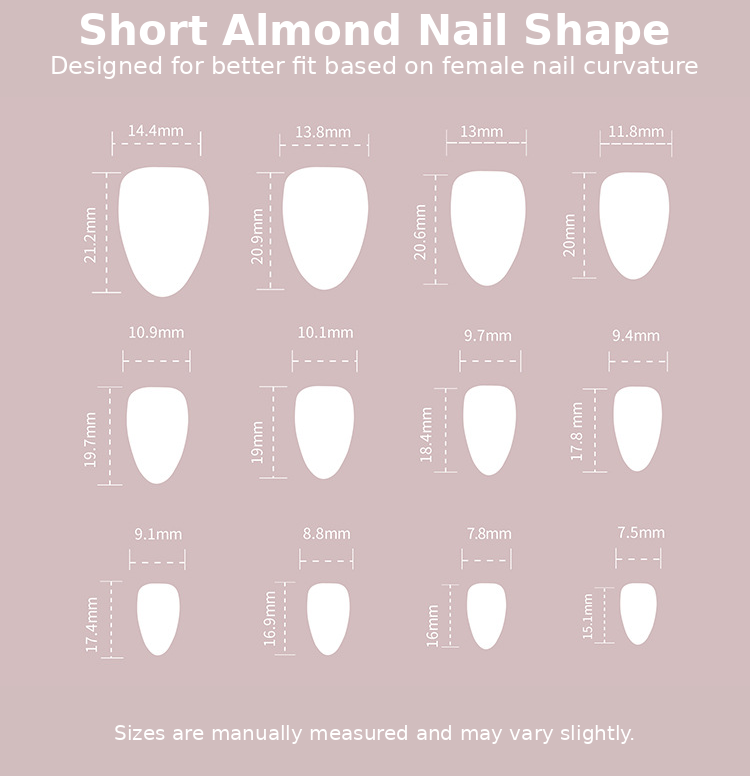 Sheer Pink Heart French Tip Press-On Nails Size Chart