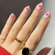 Blush Checker Border Red Heart Press-On Nails