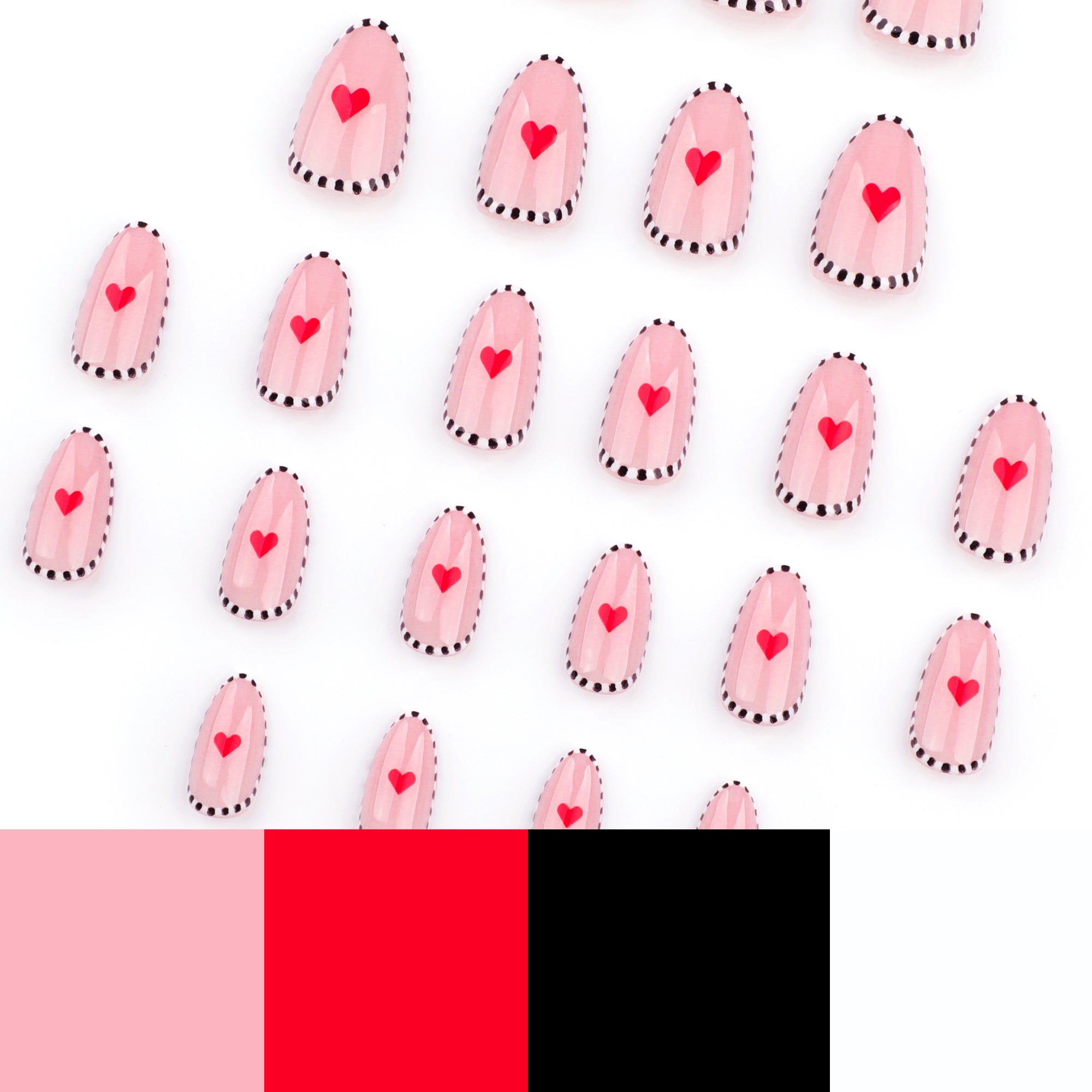Blush Checker Border Red Heart Press-On Nails