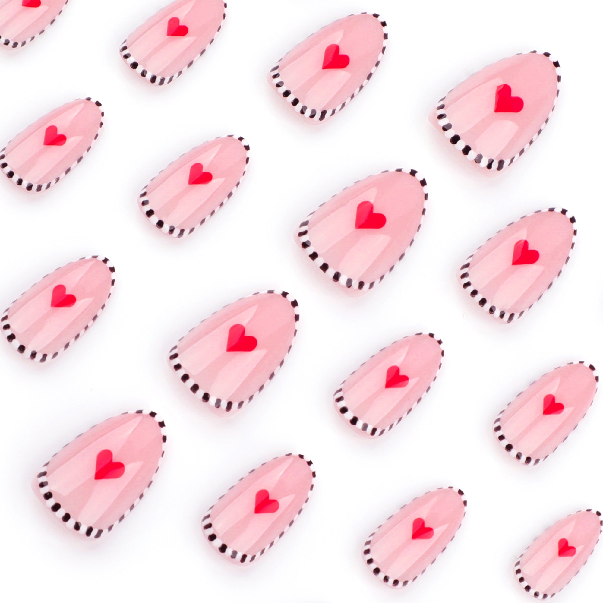 Blush Checker Border Red Heart Press-On Nails