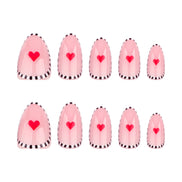 Blush Checker Border Red Heart Press-On Nails