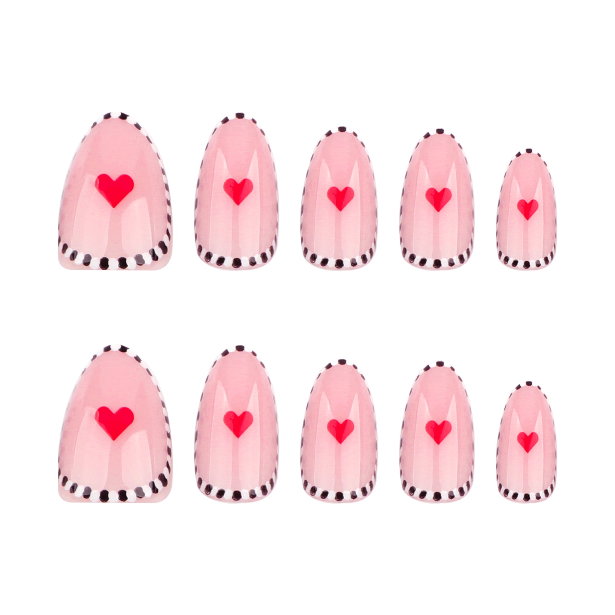 Blush Checker Border Red Heart Press-On Nails