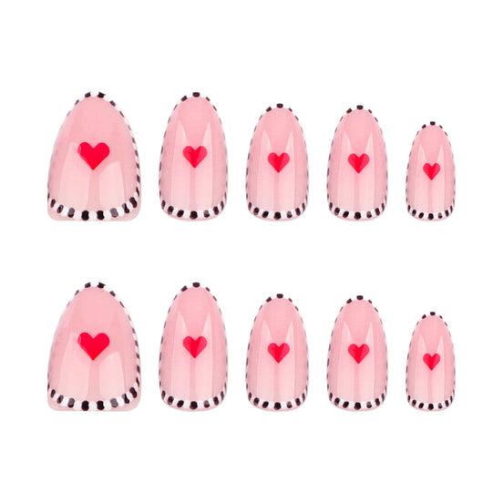 Blush Checker Border Red Heart Press-On Nails