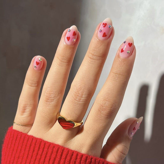 Pink Lavender and Red Heart Crystal Press-On Nails