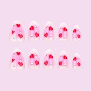 Pink Heart Crystal Press-On Nails