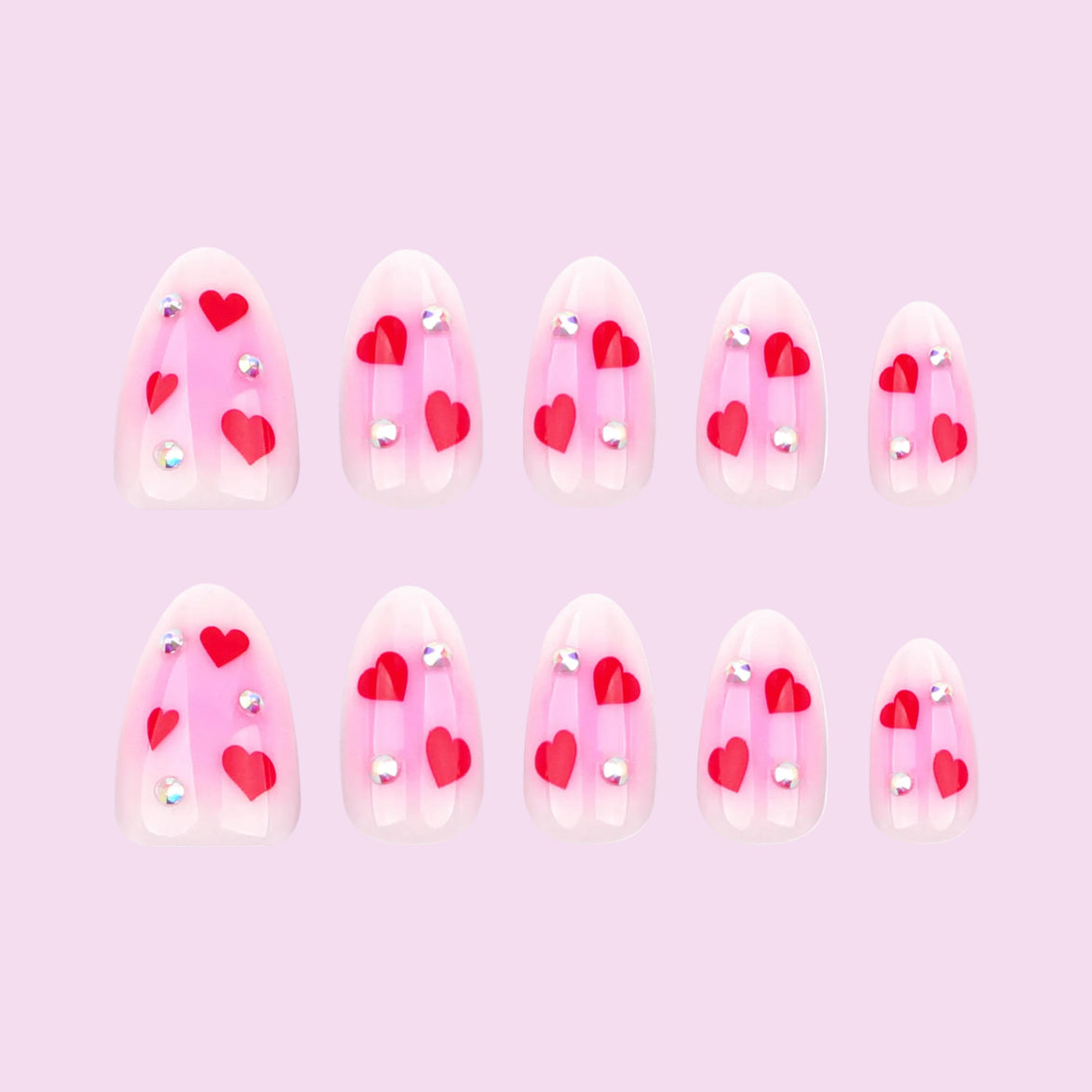 Pink Heart Crystal Press-On Nails