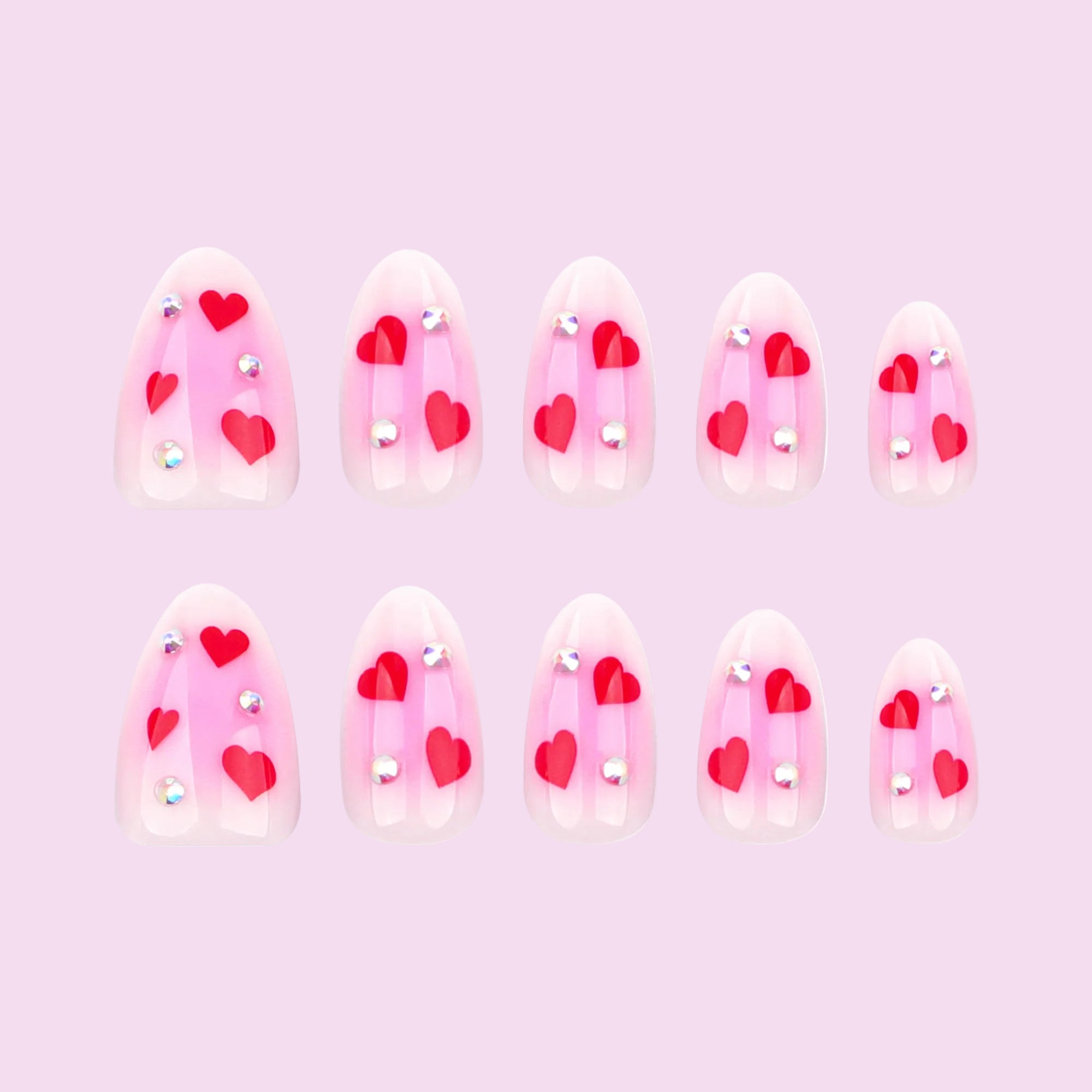 Pink Heart Crystal Press-On Nails