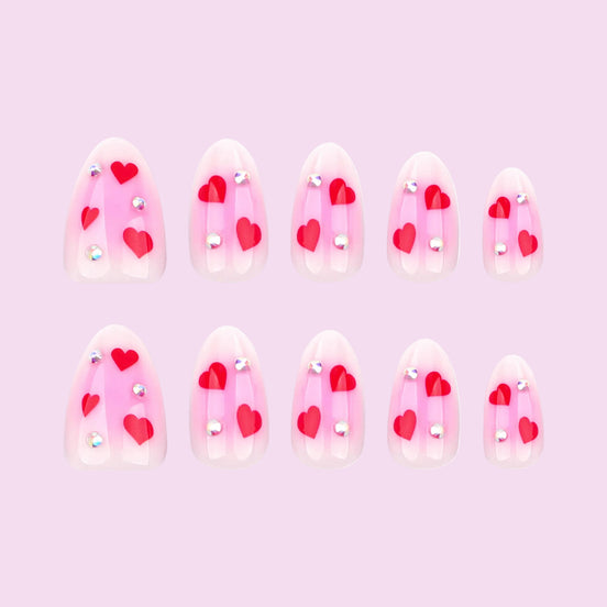 Pink Heart Crystal Press-On Nails