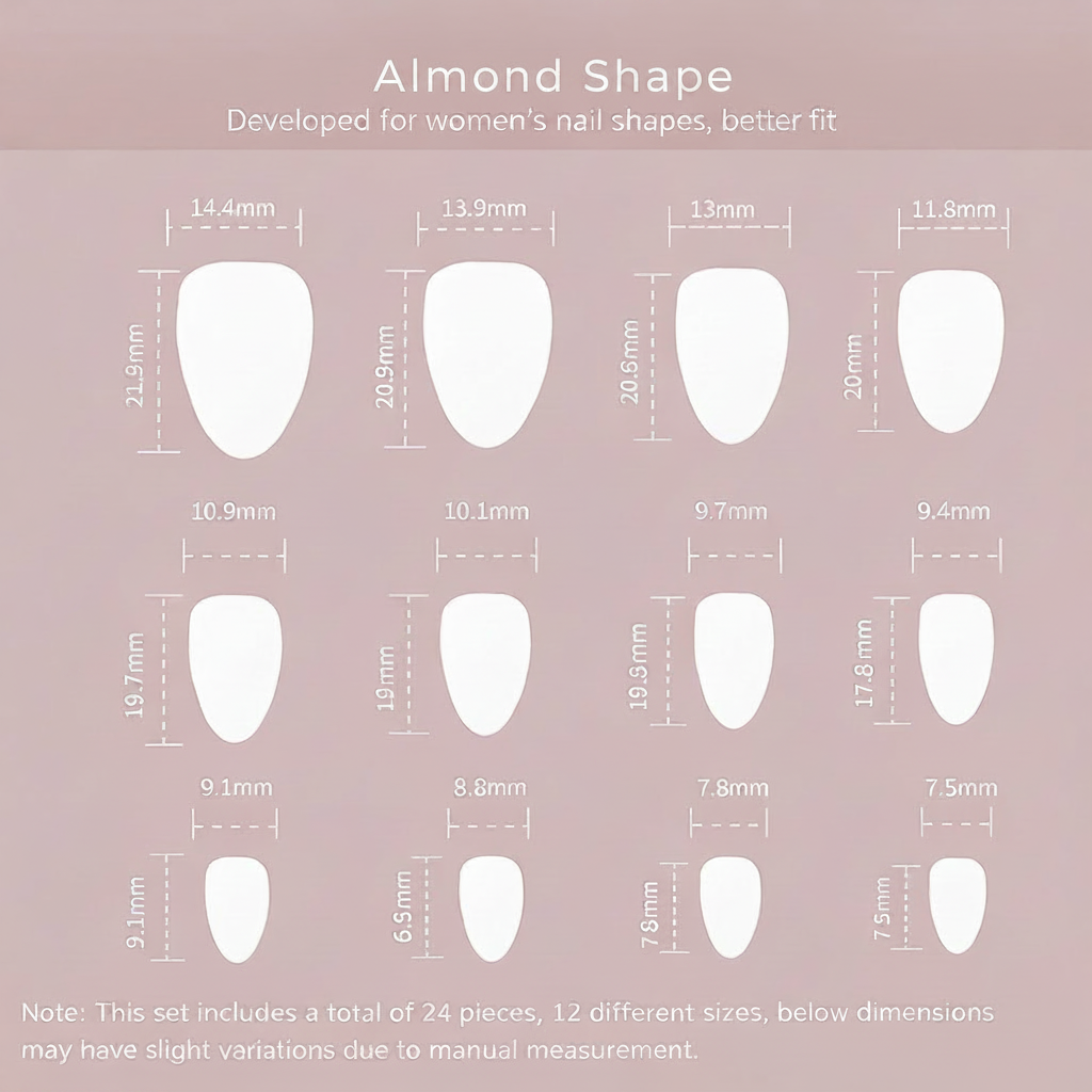 Pink Heart Crystal Press-On Nails Size Chart