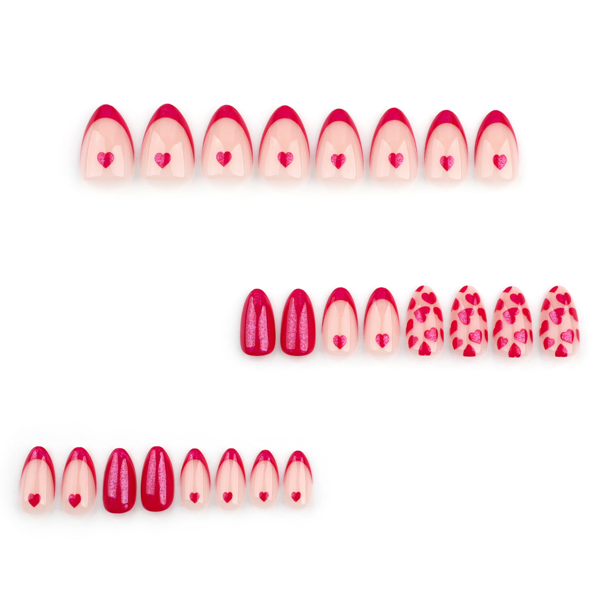 Crimson Red Mixed Heart Press-On Nails