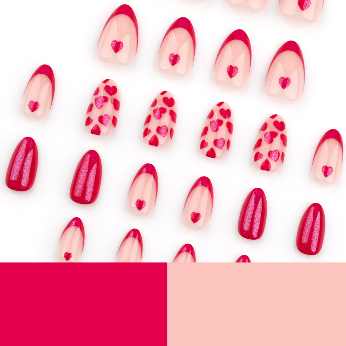Crimson Red Mixed Heart Press-On Nails