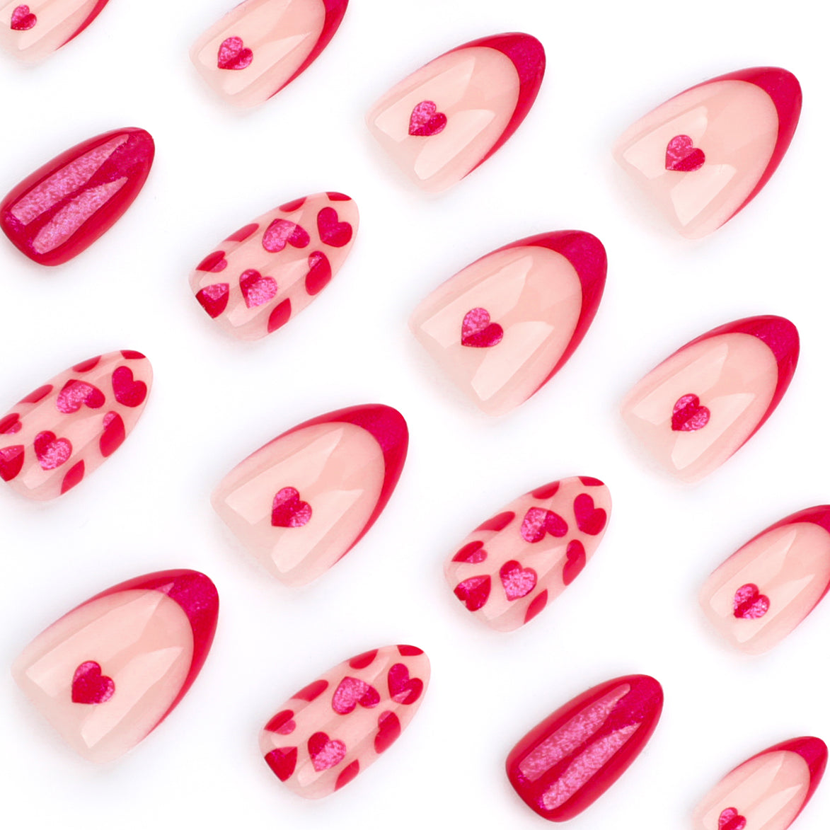 Crimson Red Mixed Heart Press-On Nails