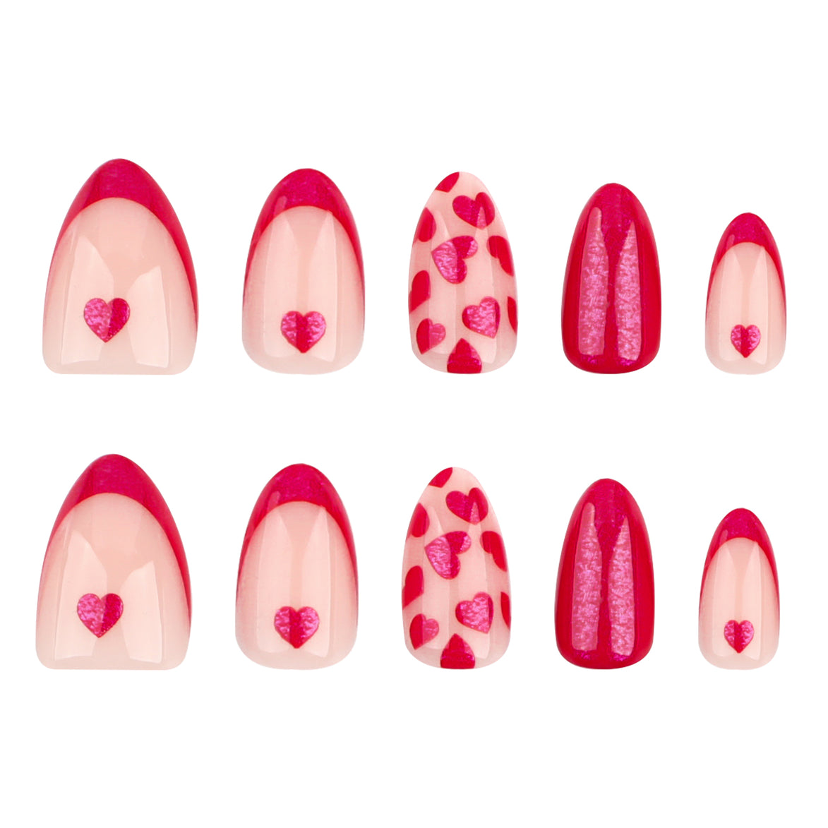 Crimson Red Mixed Heart Press-On Nails
