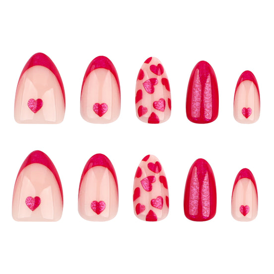 Crimson Red Mixed Heart Press-On Nails