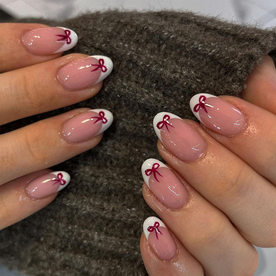 Sheer Blush White French Tip Bow Press-On Nails